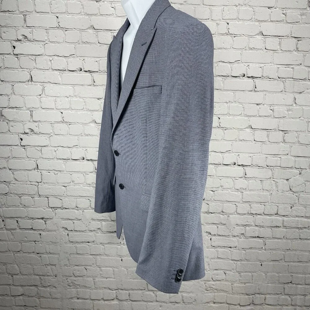 Marks & Spencer Blue Houndstooth Easy Care 2 Button Vented Sports Blazer Size 44